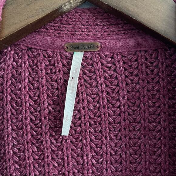 Free People | Women’s Nightingale Cardi Cardigan Wine Maroon Chunky Knit Open S - Picture 8 of 12